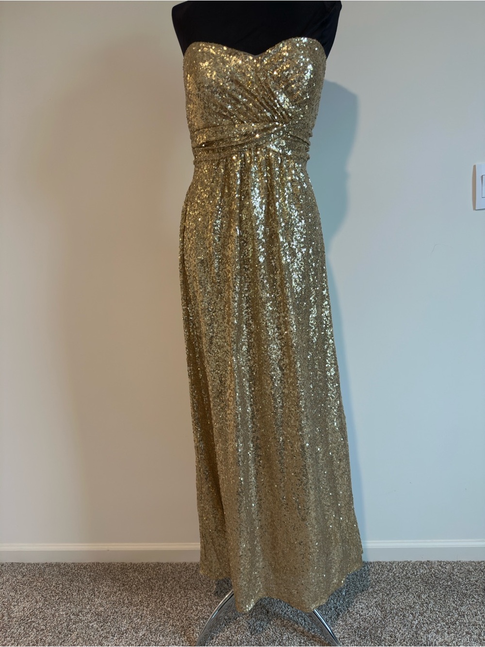 Christina Wu Celebration Gold Sequin Strapless Evening Gown